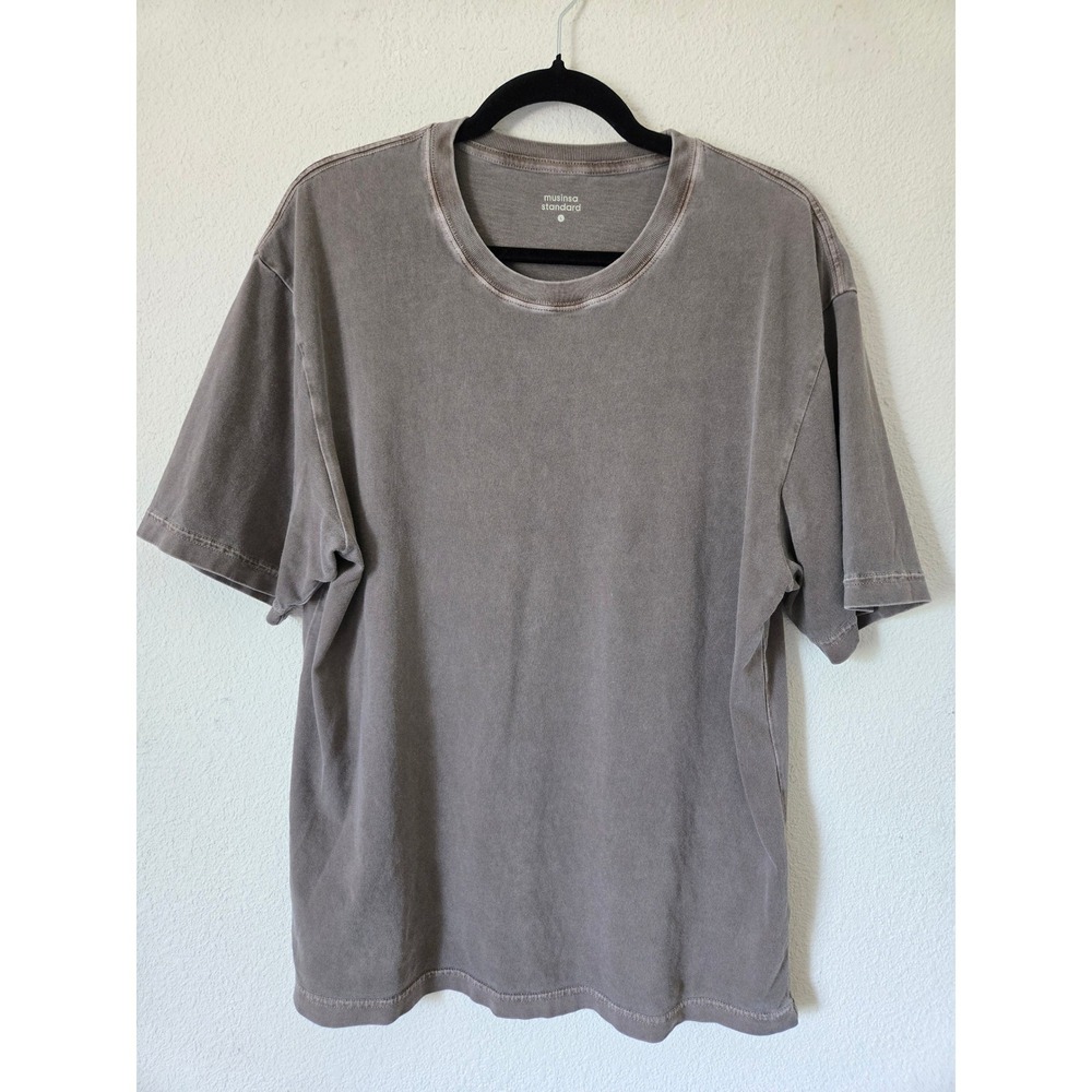 Musinsa‎ Standard Mens DISTRESSED Brown Cotton Crewneck T-Shirt Shirt Large